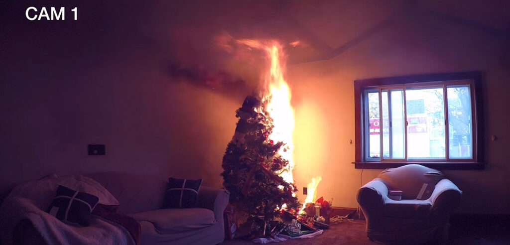 Christmas tree on fire